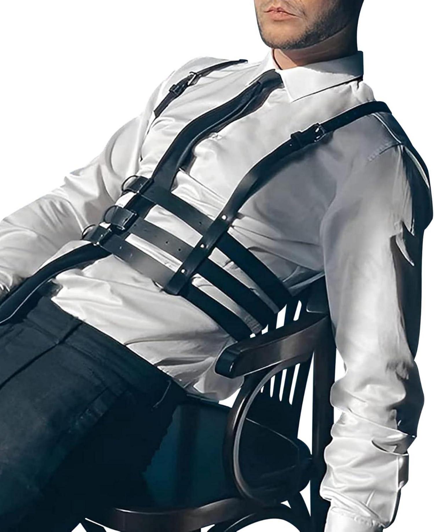 Herren PU Leder Brust Harness Gothic Punk Fetisch Body Bondage Clubwear