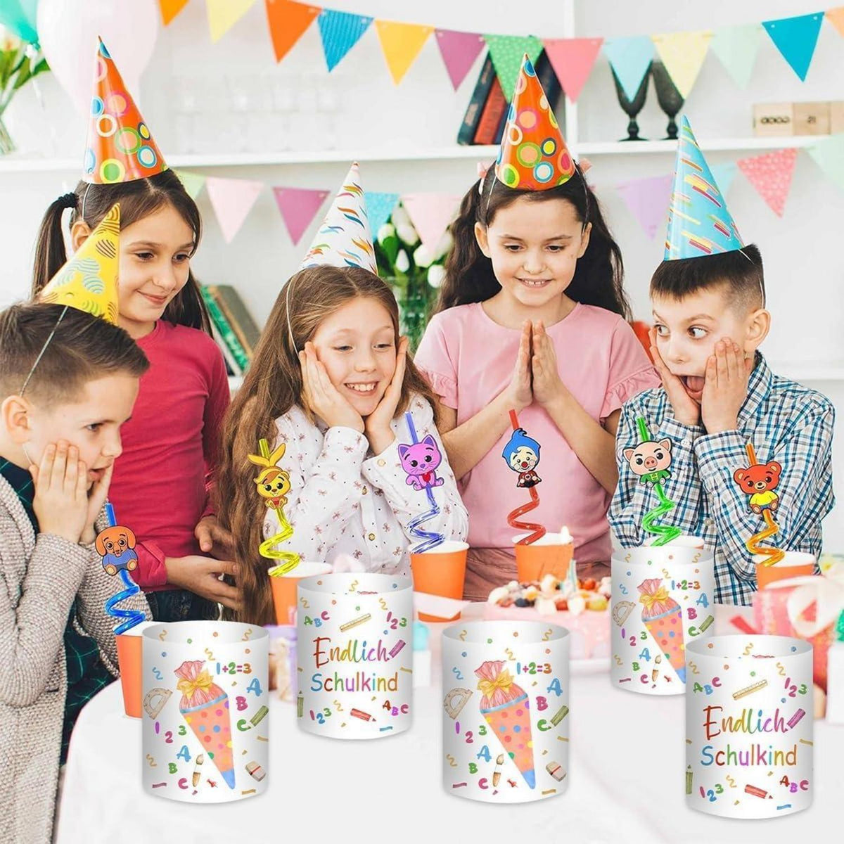 12 Windlichter Einschulung Endlich Schulkind 2024 Deko Tischdeko