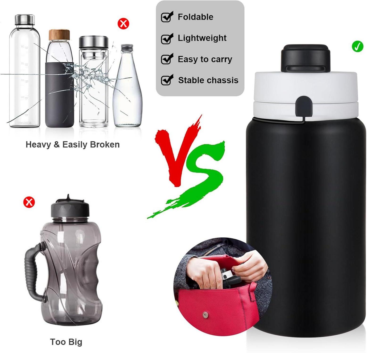 Faltbare Trinkflasche 550 ml Schwarz BPA-frei Auslaufsicher