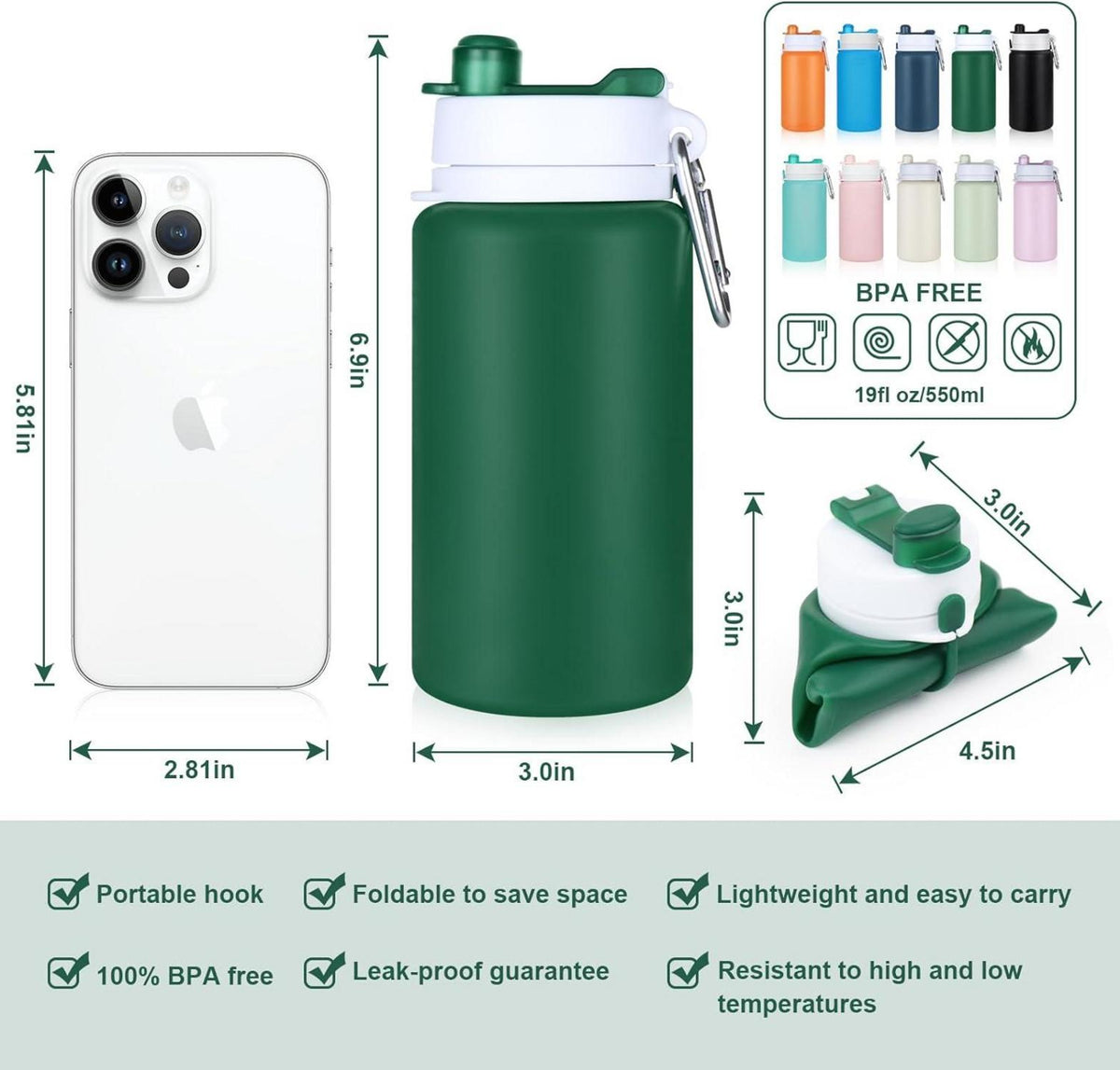 Faltbare Trinkflasche 550ml BPA-frei Auslaufsicher für Reise
