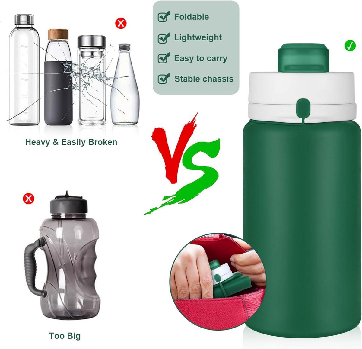 Faltbare Trinkflasche 550ml BPA-frei Auslaufsicher Reise-Wasserflasche