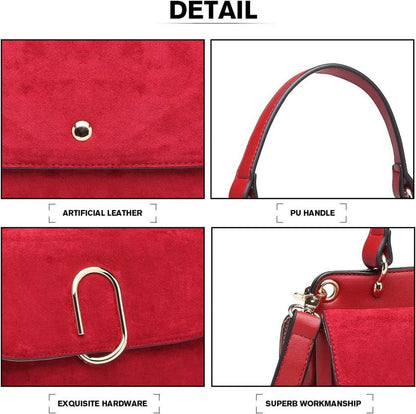 Damen Umhängetasche Kunstleder Wildleder Vintage Flap Handtasche