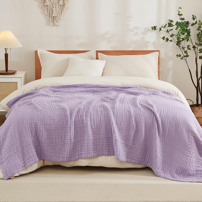 EMME Kingsize Baumwolldecke, weicher Musselin, 274x229 cm, Lavendel