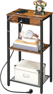 Beistelltisch mit Ladestation und 3 Ebenen Vintagebraun/Schwarz