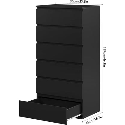 Schwarze Kommode mit 6 Schubladen – 60x40x119cm