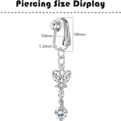 Fake Bauchnabelpiercing Set Chirurgenstahl Clip On Schmetterling Herz Mond