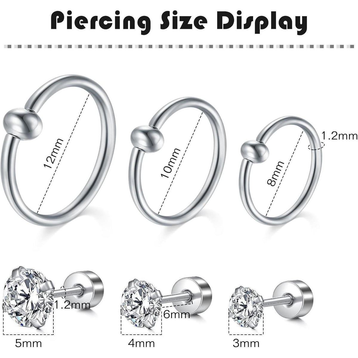 Piercing Set Chirurgenstahl Klar Acryl 16G Labret Tragus Helix Ohrstecker