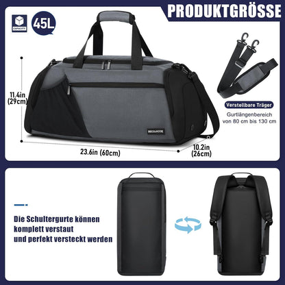 Große Sporttasche Herren 45L Rucksack mit Schuhfach Nassfach