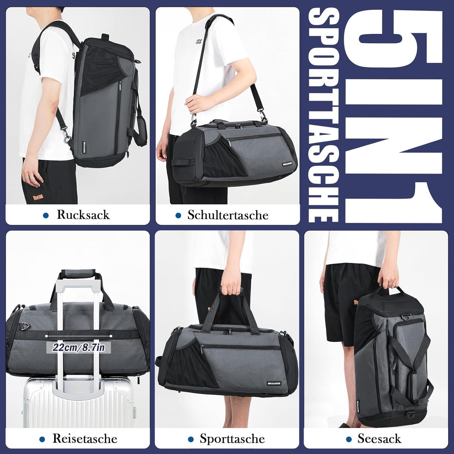 Sporttasche Herren 45L Rucksack Schuhfach Nassfach Wasserdicht Training Grau