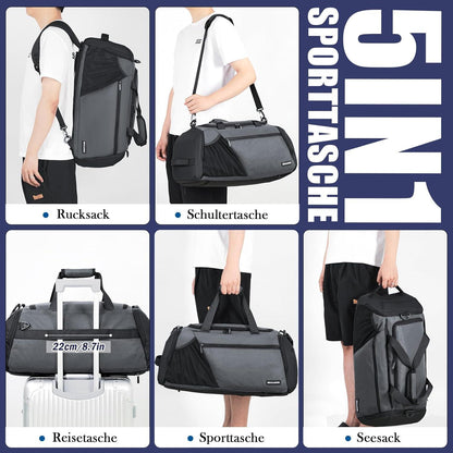 Sporttasche Herren 45L Rucksack Schuhfach Nassfach Wasserdicht Training Grau