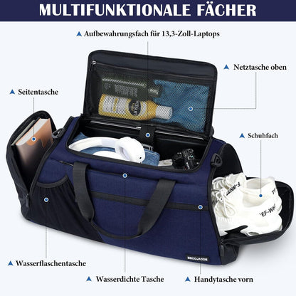 Große Sporttasche Herren 45L Rucksack Nassfach Schuhfach