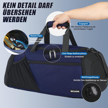 Große Sporttasche Herren mit Schuhfach 45L wasserdicht Navy Blau