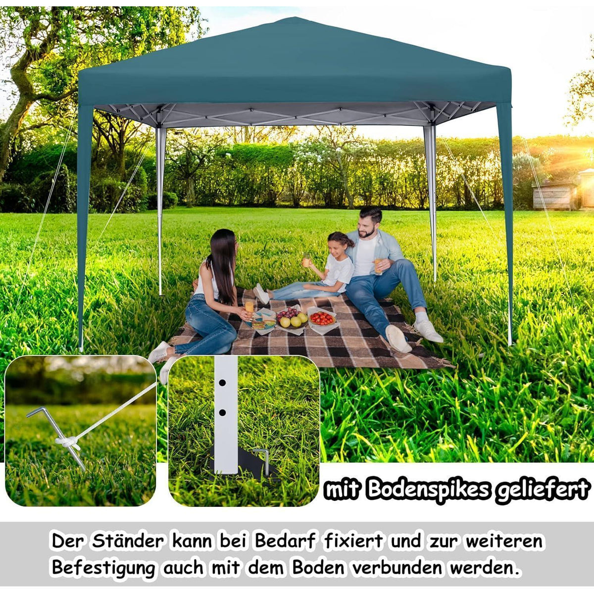 3x3m Faltpavillon mit Seitenteilen & Fenstern – Grün