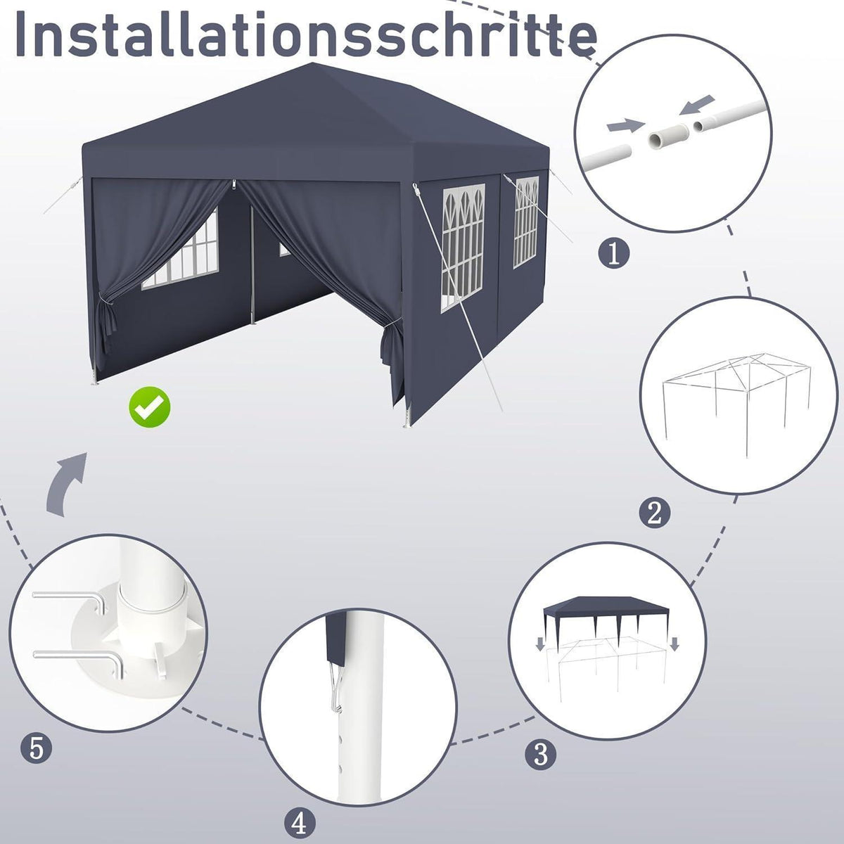 3x6m Partyzelt mit Seitenteilen – Gartenpavillon Anthrazit