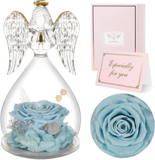 Ewige Rose mit Engel Figur in Glas Glocke Muttertagsgeschenk