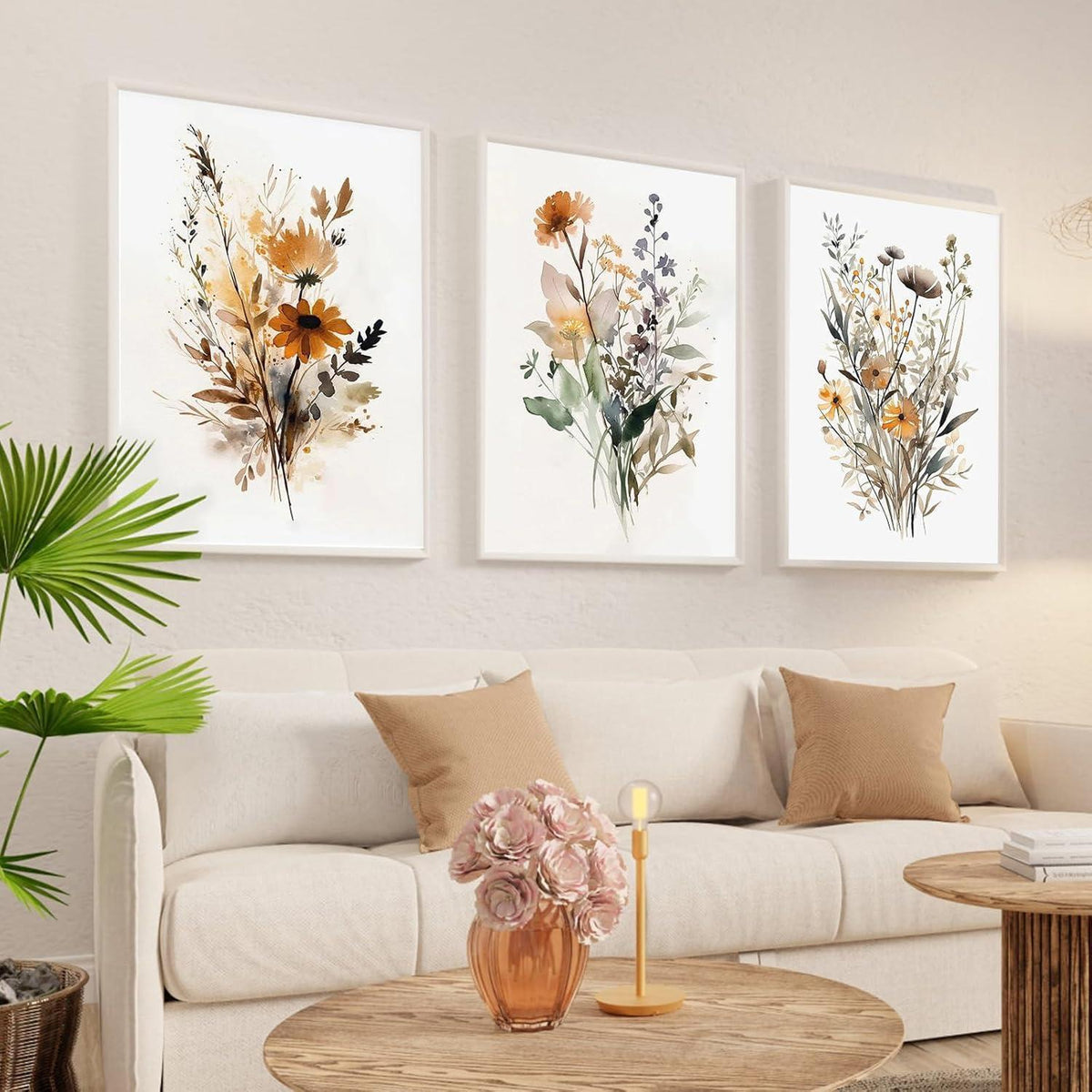 3er Poster Set Gouache Blumen Bilder Wandkunst 30x40cm