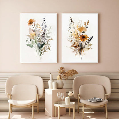 3er Poster Set Gouache Blumen Bilder Wandkunst 30x40cm
