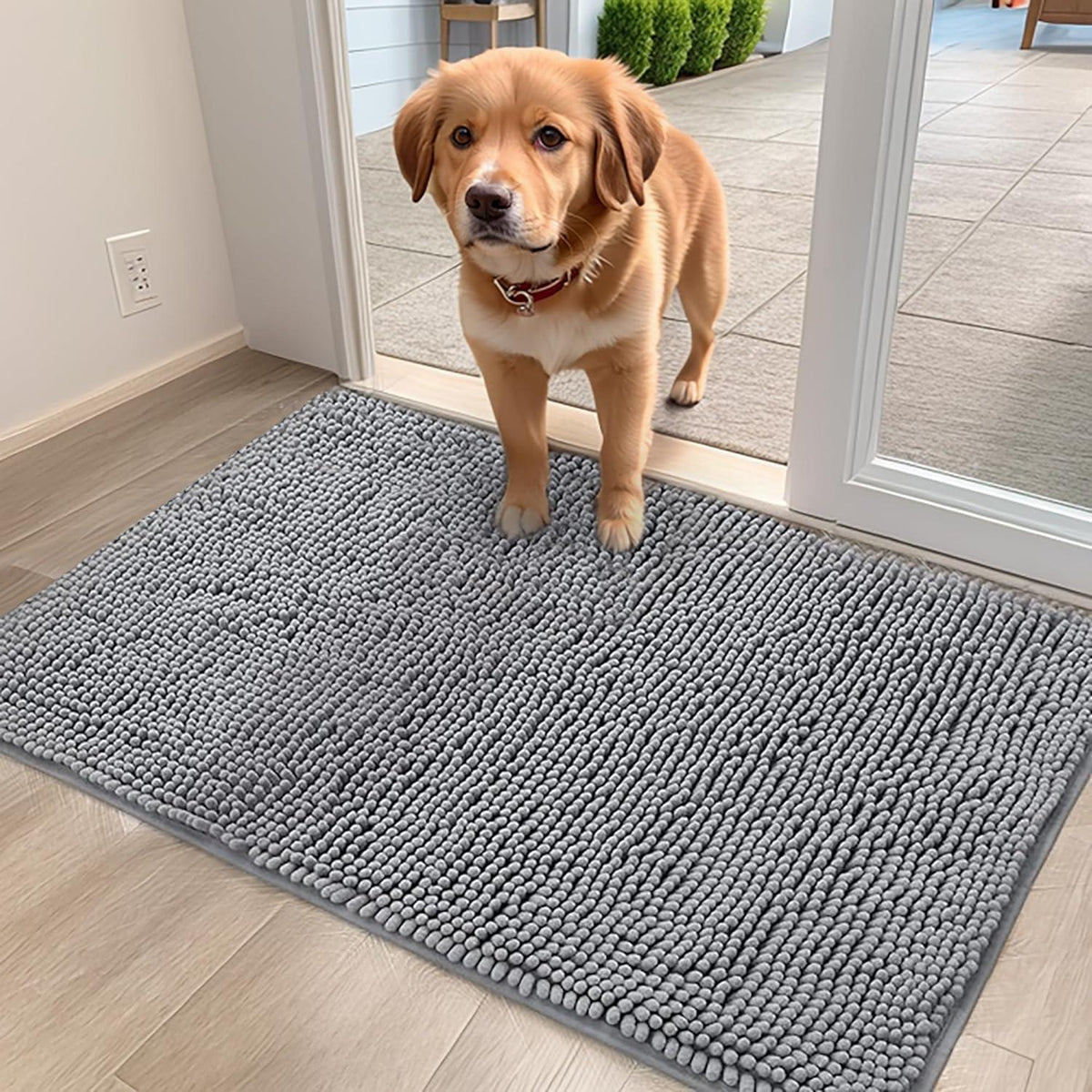 Saugfähige Chenille Fußmatte rutschfest 90x150cm Hellgrau