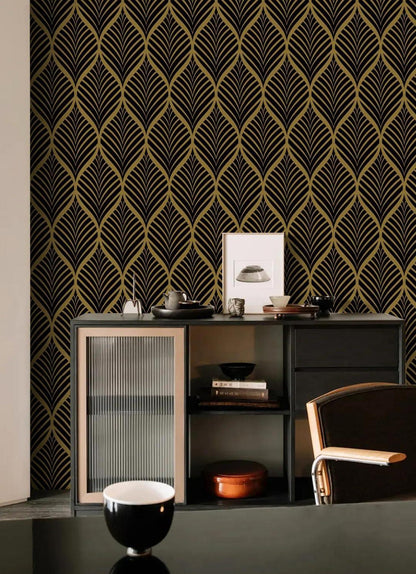 Selbstklebende Tapete Moderne Streifen gold/schwarz wasserdicht 0.4W x