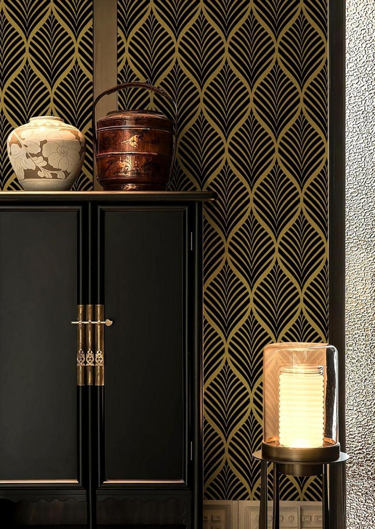 Selbstklebende Möbeltapete in Gold und Schwarz 0.4W x 6L m