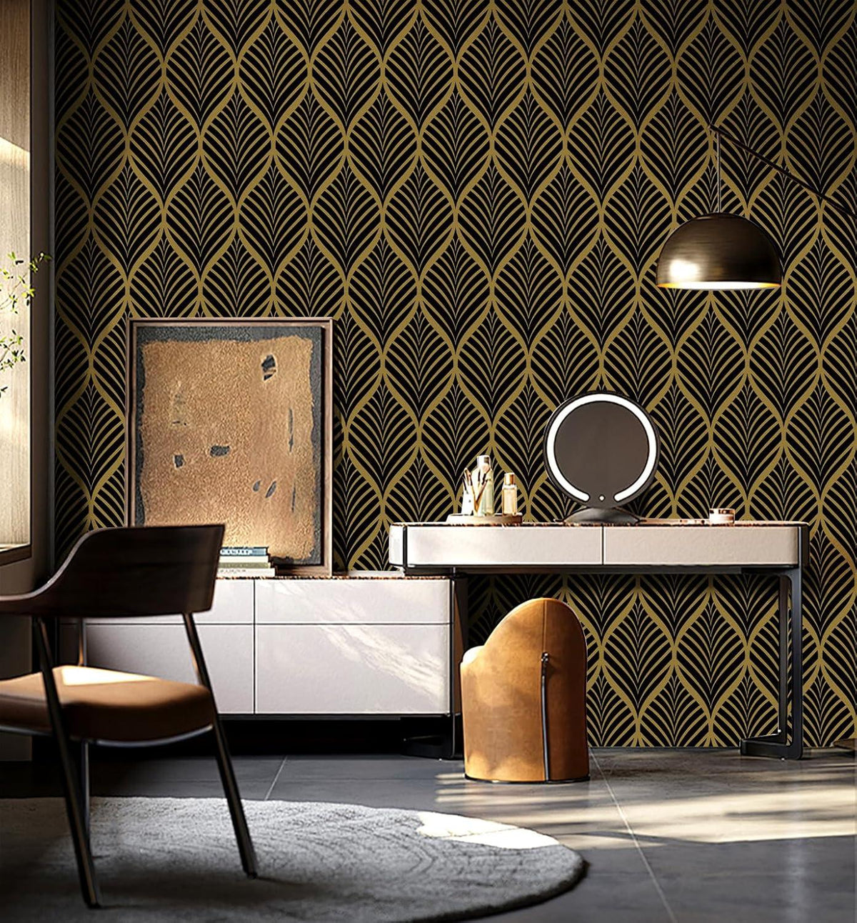 Selbstklebende Möbeltapete in Gold und Schwarz 0.4W x 6L m