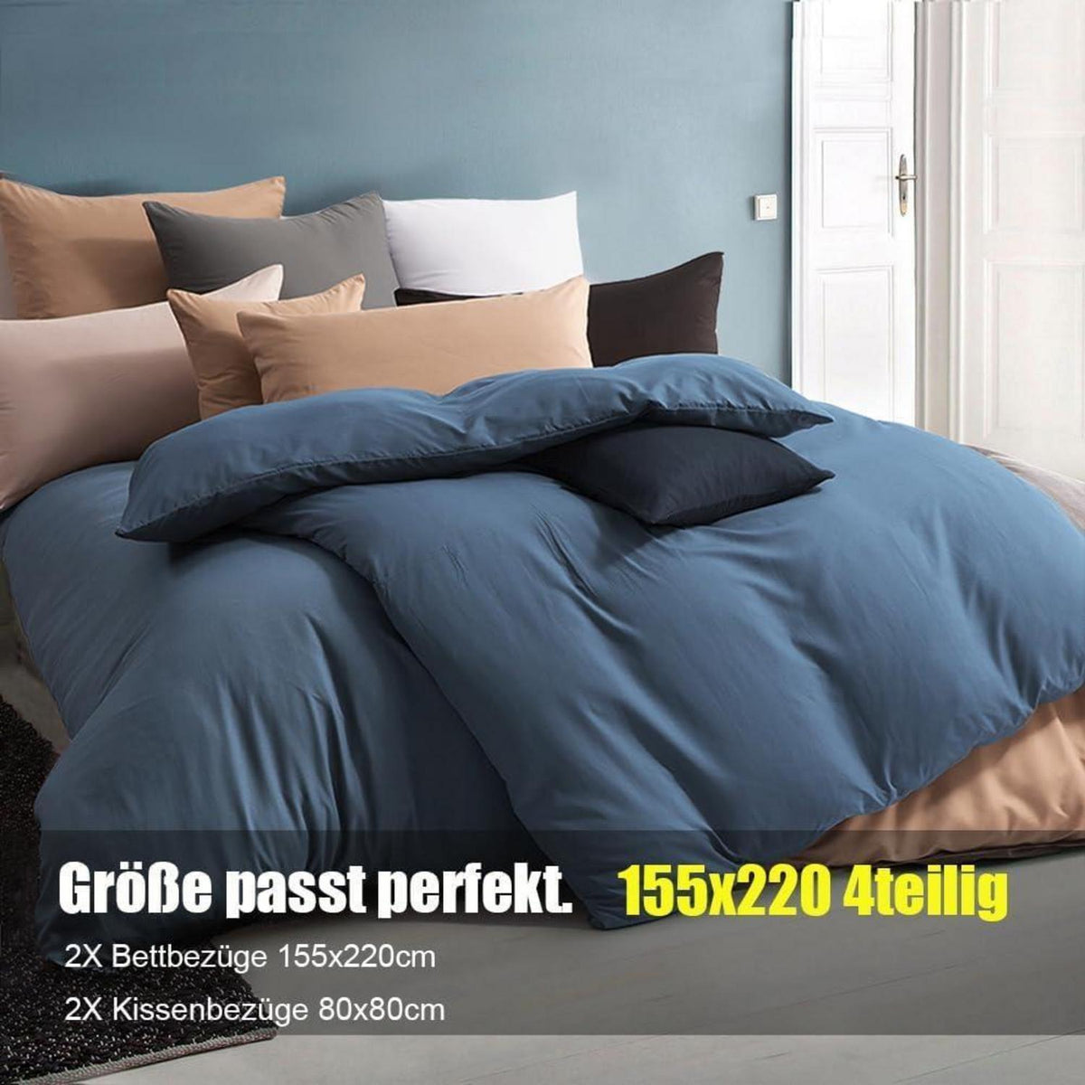 Bettwäsche-Set 4-teilig 155x220 cm Hellblau Mikrofaser