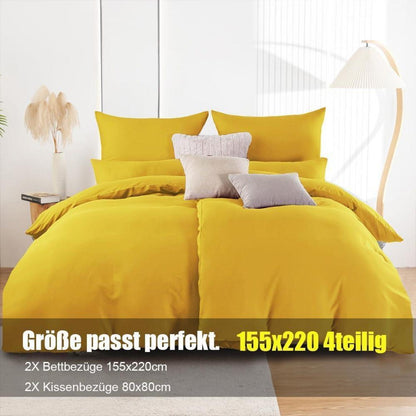 Bettwäsche-Set 4-teilig 155x220 cm Gelb Mikrofaser