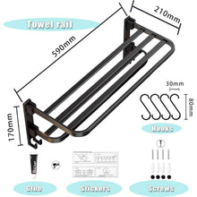 Handtuchhalter klappbar ohne Bohren, 60cm, Schwarz Matt