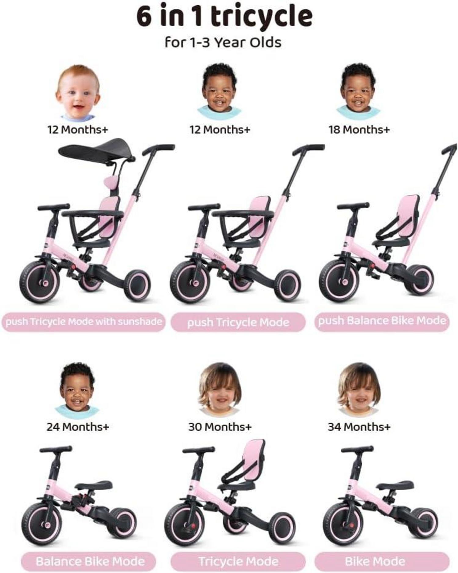 Newyoo 6 in 1 Dreirad für Kinder 1-3 Jahre | Schiebemodus