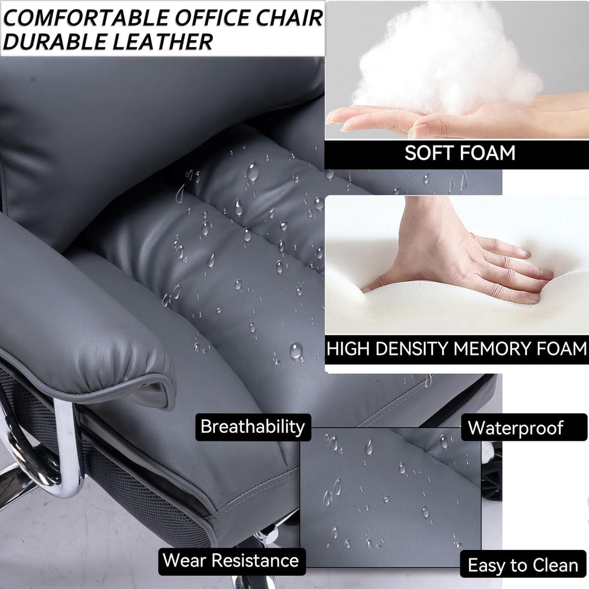 Ergonomischer Bürostuhl PU Leder schwarz Drehstuhl 200KG Fußstütze