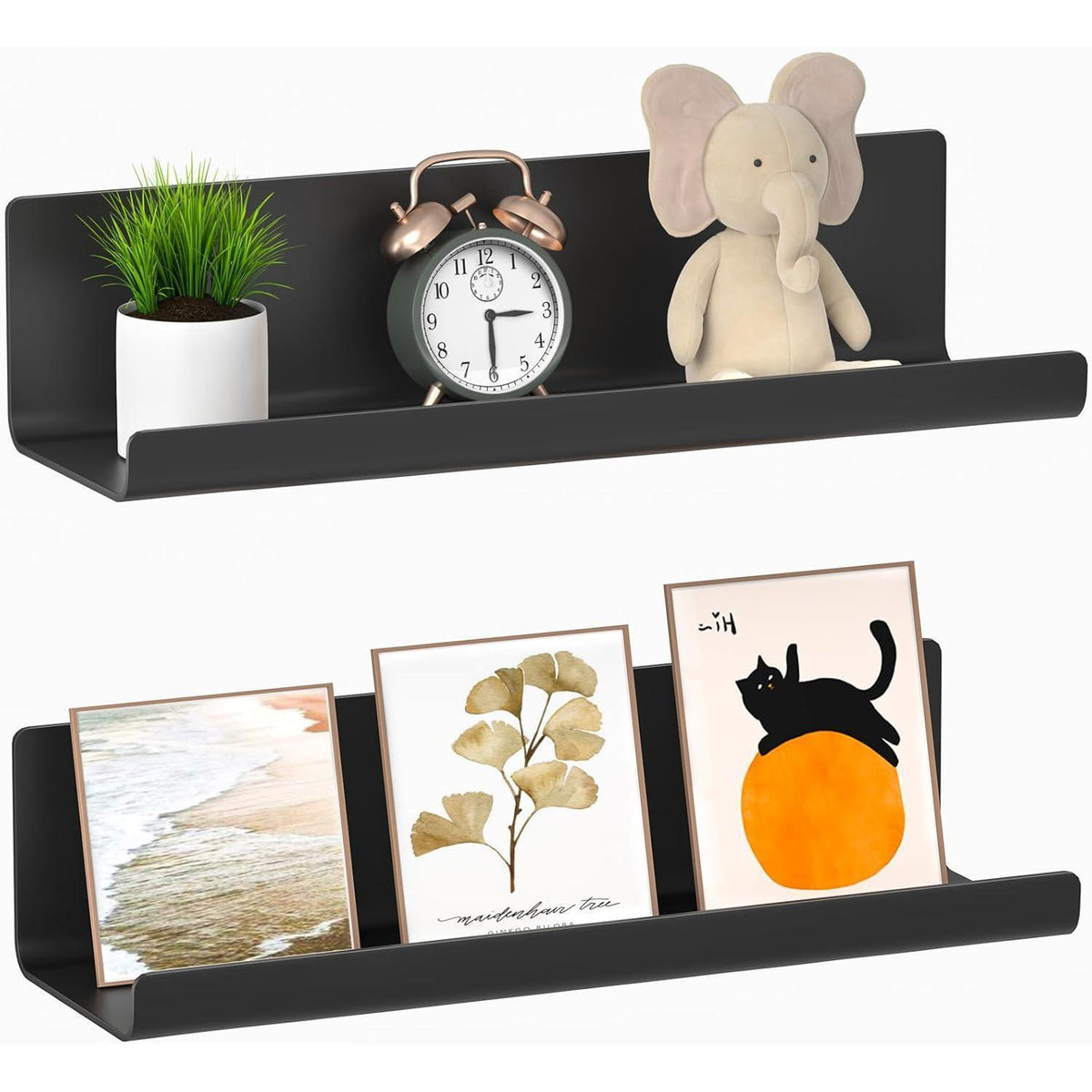 Schweberegal 2er Set ohne Bohren, Kunststoff, Schwarz