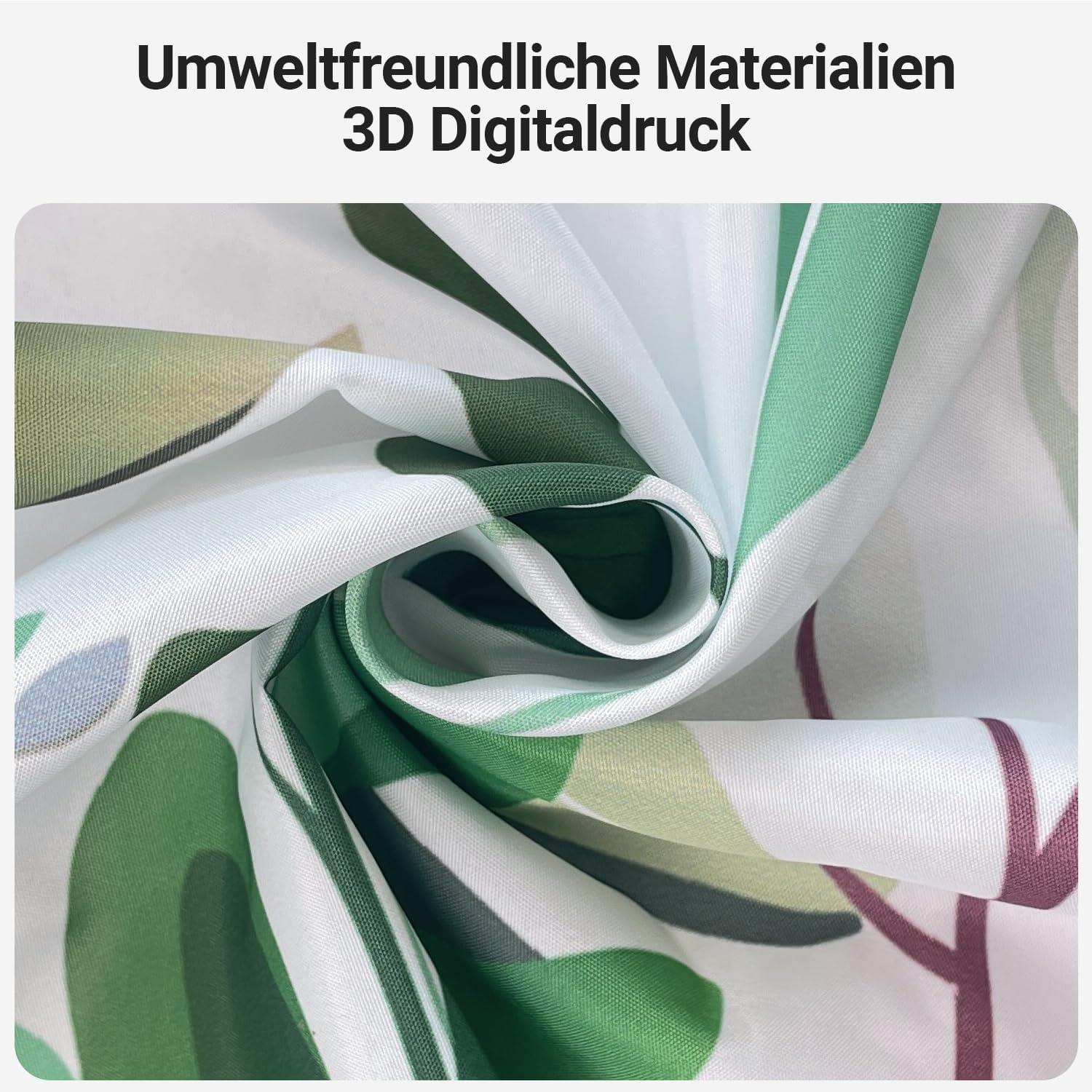 Duschvorhang 240x180cm Grün Blätter Antischimmel Textil mit Saum