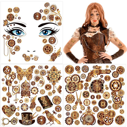 Steampunk Temporäre Tattoos Zahnräder Gesicht Aufkleber Halloween