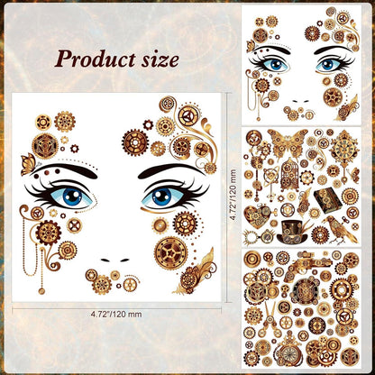 Steampunk Temporäre Tattoos Gesicht Zahnräder Aufkleber Kit