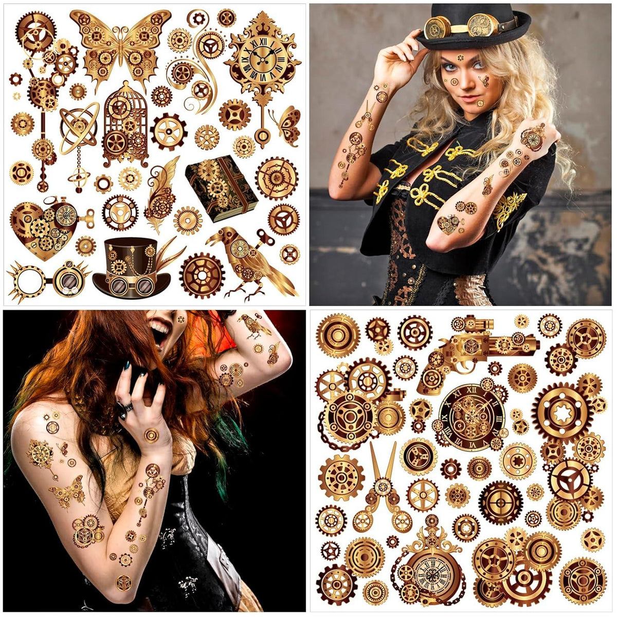 Steampunk Temporäre Tattoos Zahnräder Gesicht Aufkleber Halloween