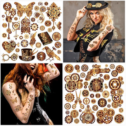 Steampunk Temporäre Tattoos Zahnräder Gesicht Aufkleber Halloween