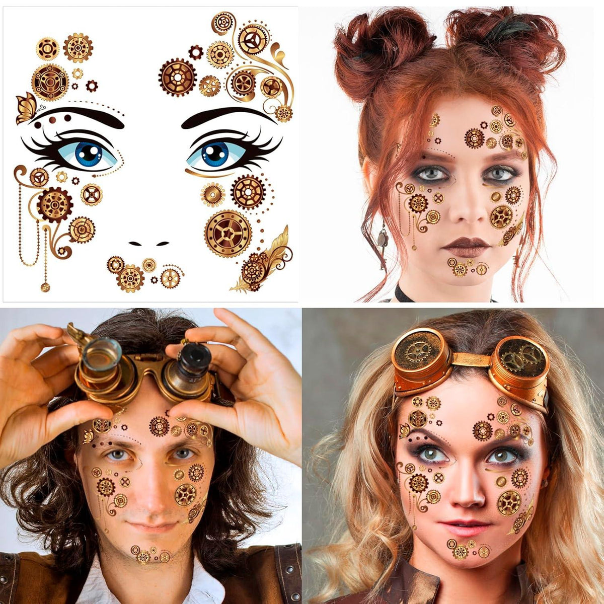 HOWAF Steampunk Gesichtstattoo Set für Karneval Halloween Fasching