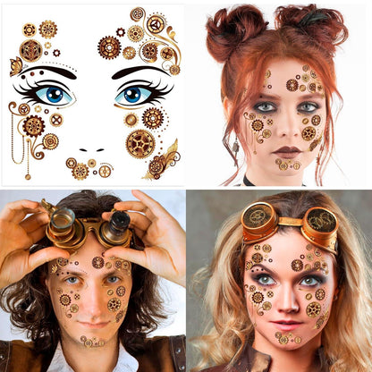 HOWAF Steampunk Gesichtstattoo Set für Karneval Halloween Fasching
