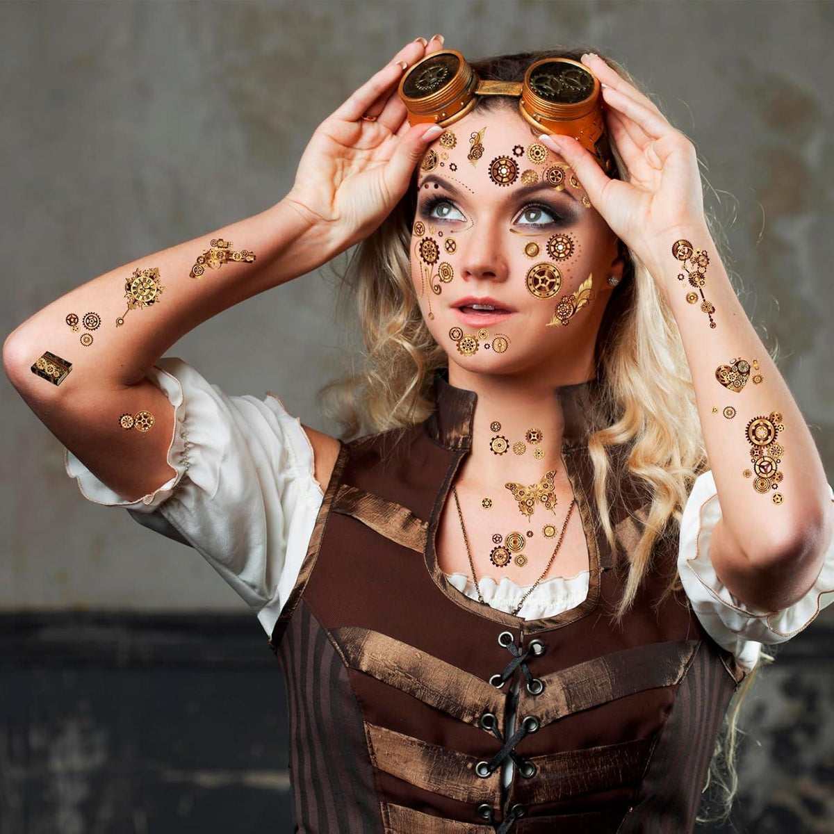 Steampunk Temporäre Tattoos Zahnräder Aufkleber für Karneval Fasching