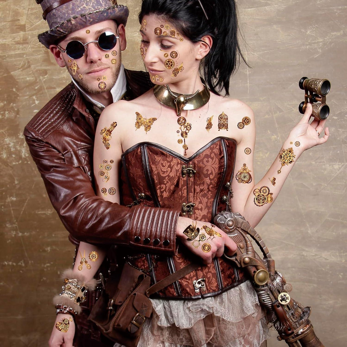 Steampunk Temporäre Tattoos Zahnräder Gesichtsstattoo Karneval