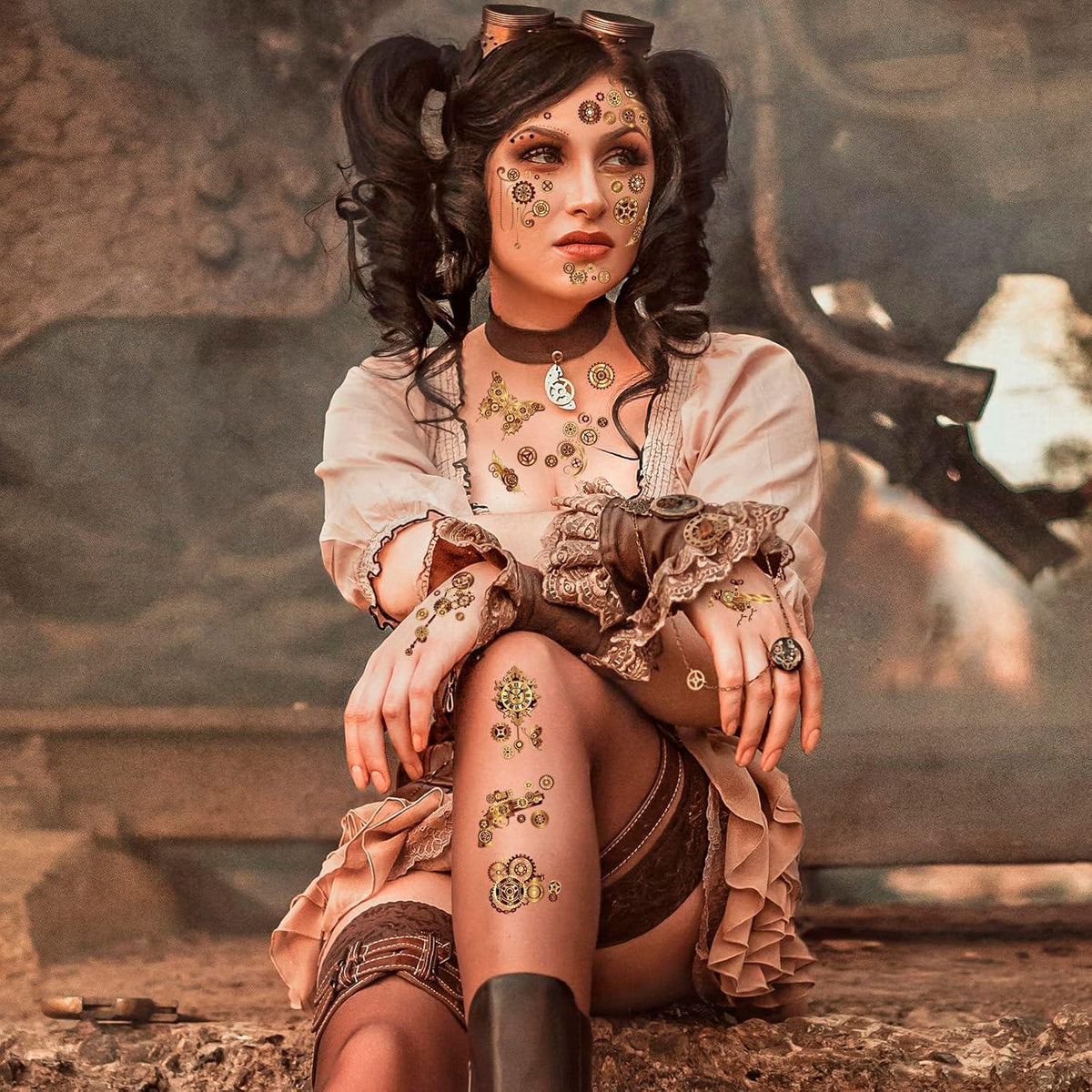 Steampunk Temporäre Tattoos Zahnräder Aufkleber für Karneval Fasching