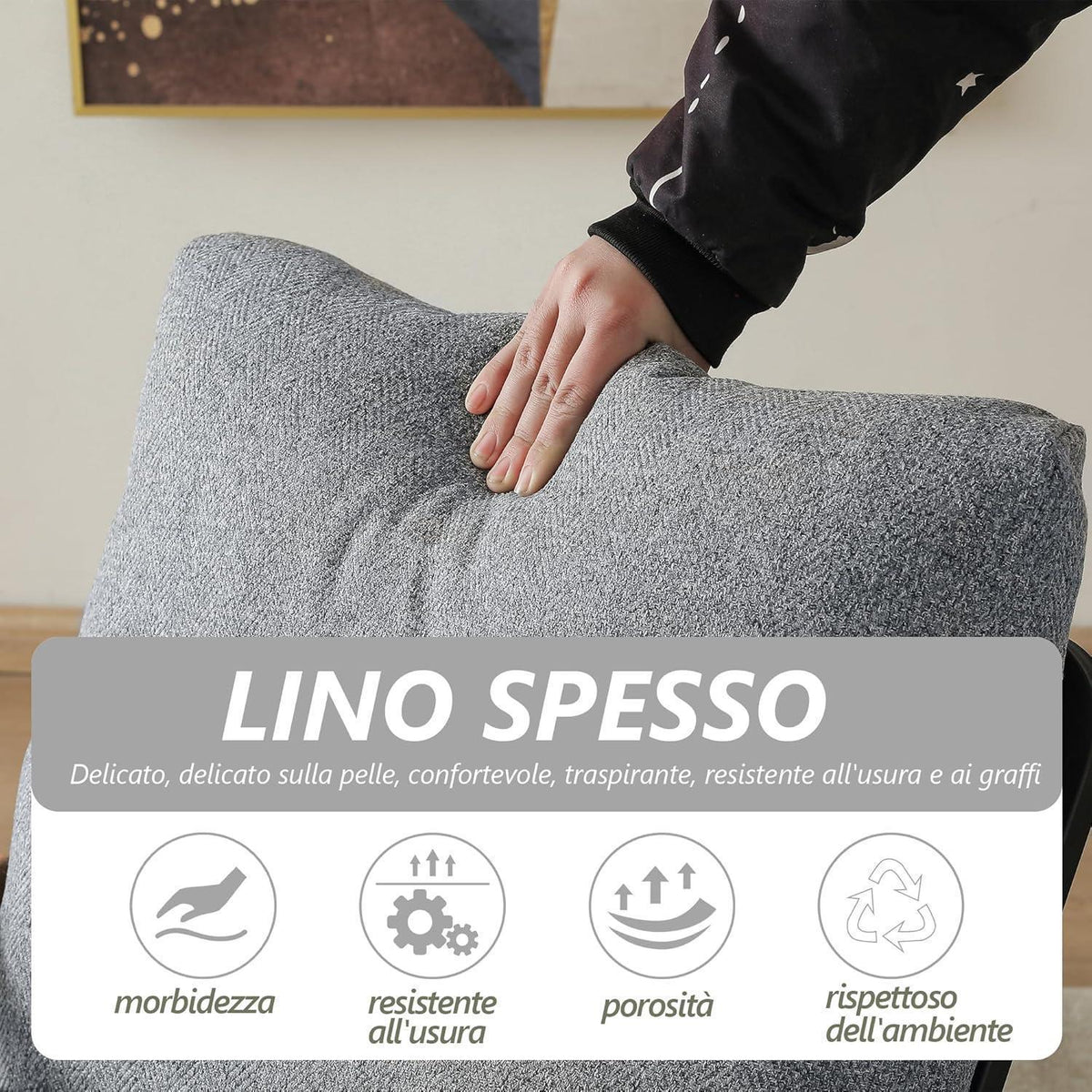 Moderner Loungesessel mit Armlehnen & Seitentasche – Grau