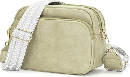 Damen Crossbody Handtasche mit breitem Schultergurt Grün 4 Fächer
