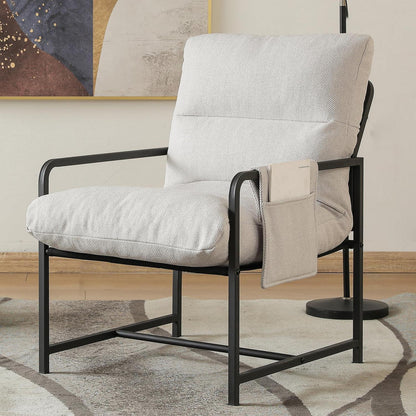 Moderner Loungesessel mit Metallrahmen & Seitentasche – Weiß