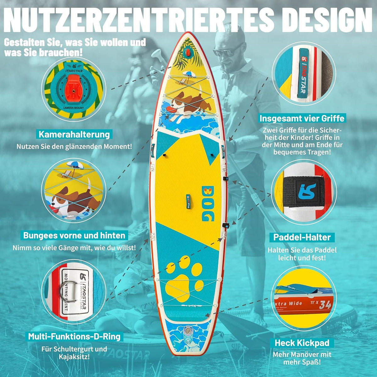 Aufblasbares Stand Up Paddle Board Premium Zubehör ADJ Paddel 120L