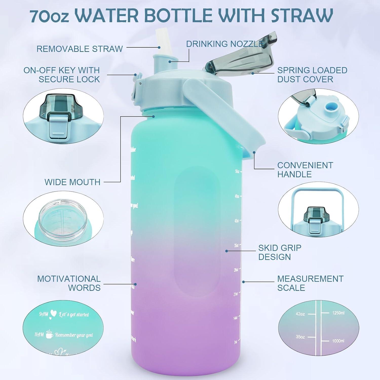 Trinkflasche 2L BPA-frei Sport Wasserflasche Strohhalm
