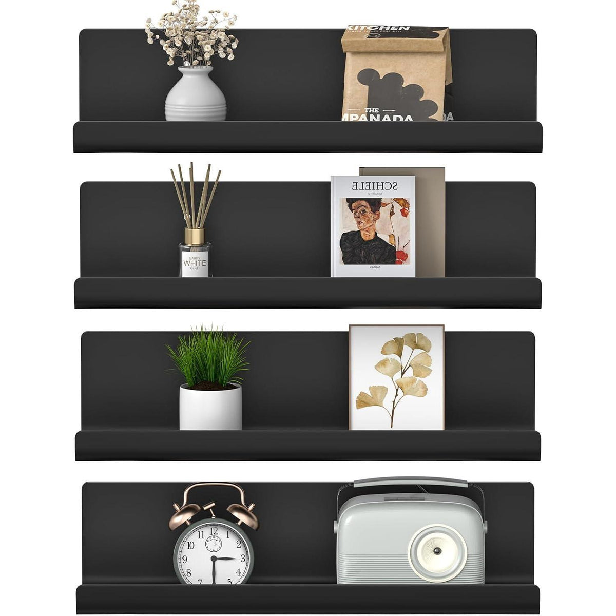 4er Set Kleberegale ohne Bohren, 32cm, Schwarz