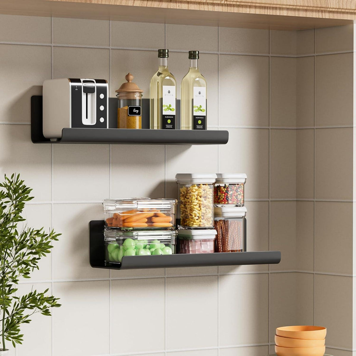 4er Set Kleberegale ohne Bohren, 32cm, Schwarz