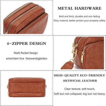Damen Handtasche Umhängetasche Crossbody 4 Fächer Braun