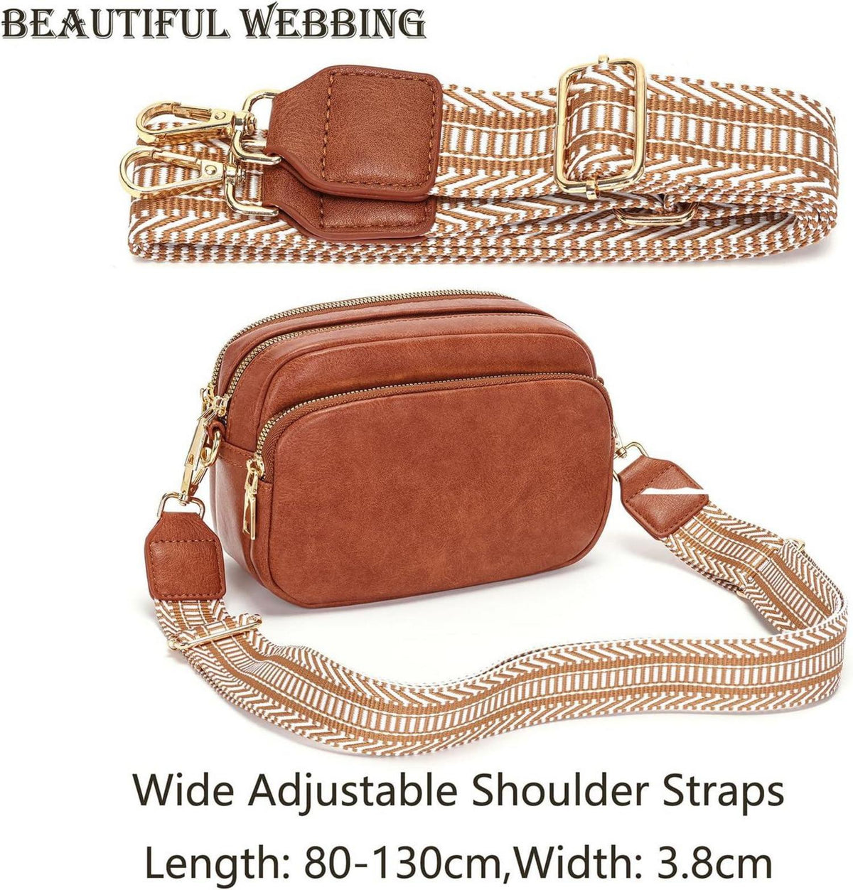 Damen Handtasche Umhängetasche Crossbody 4 Fächer Braun